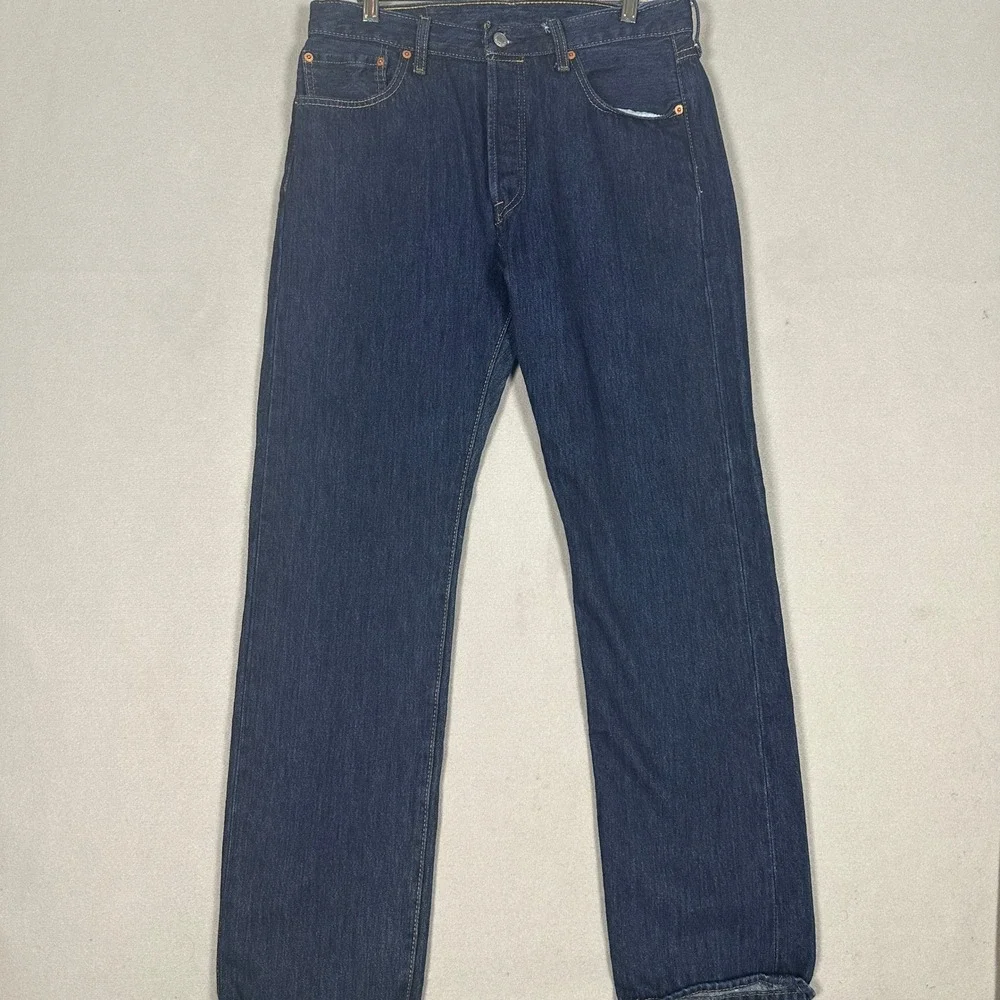 Levis 501 Jeans Men 33X32 Original Fit Blue Dark Wash Straight Leg Red Tab Denim